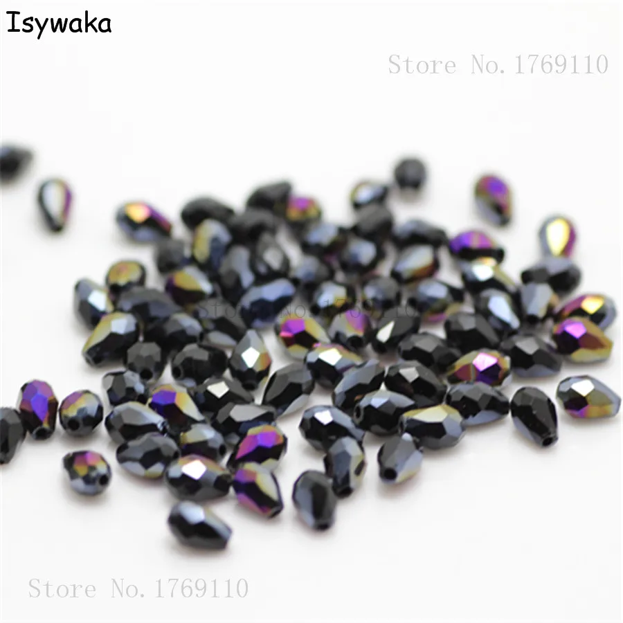 Isywaka 100pcs Black AB Color Faceted Teardrop Beads Austria Crystal Beads Glass Beads Loose Spacer Bead for DIY 3x5mm