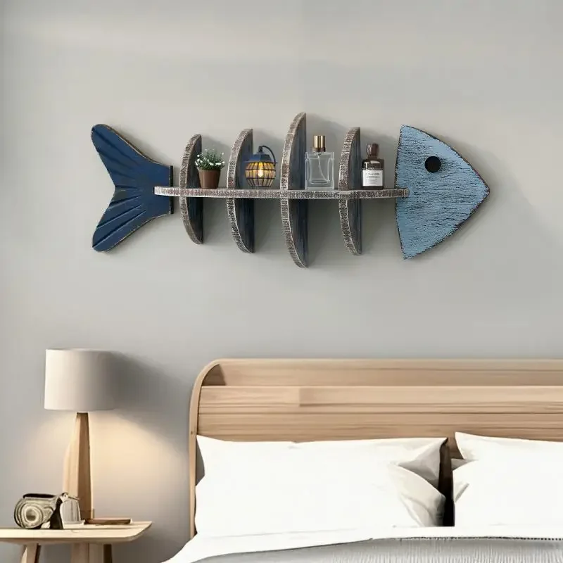 Mediterranean Style Wall Decor  3D Fishbone Shelf for Living Room  Sturdy Wooden Wall Organizer  Retro Fish-Shaped Wall Art - view 4