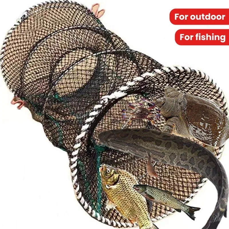 1pcs Spring Collapsible Fish Trap Galvanized Steel & PE Fishing Crab Net Foldable Portable  Fishing Net Outdoor fishing cage
