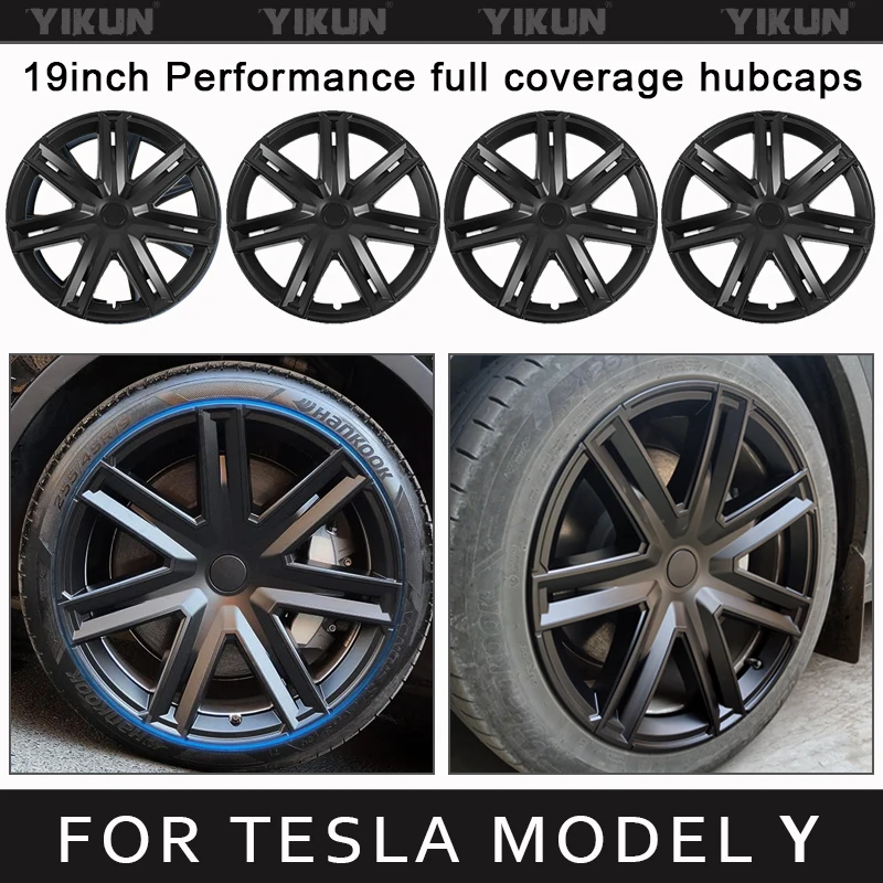 

4PCS Hub Cap Performance Replacement for Tesla Model Y Wheel Cap 19-Inch Automobile Hubcap Full Rim Cover Accessories 2019-2024