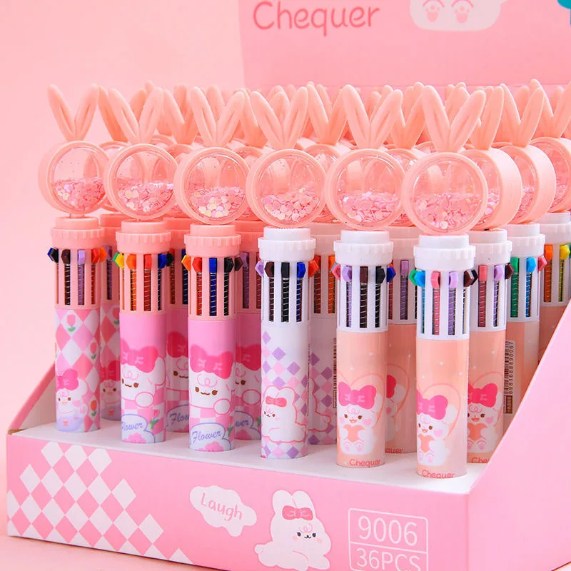 Kawaii Rabbit Cartoon Silicone 10 Colors Chunky Ballpoint Pen Cute Multicolor Gel Pens School Office Supply Gift Stationery