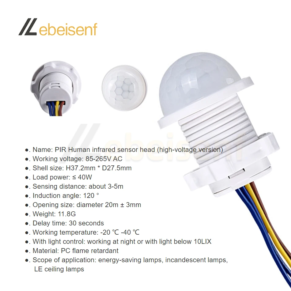 LED Closet PIR Sensor Detector Smart Switch Infrared Motion Detection for Automatic Lighting Control Compatible 110V & 220V 40W