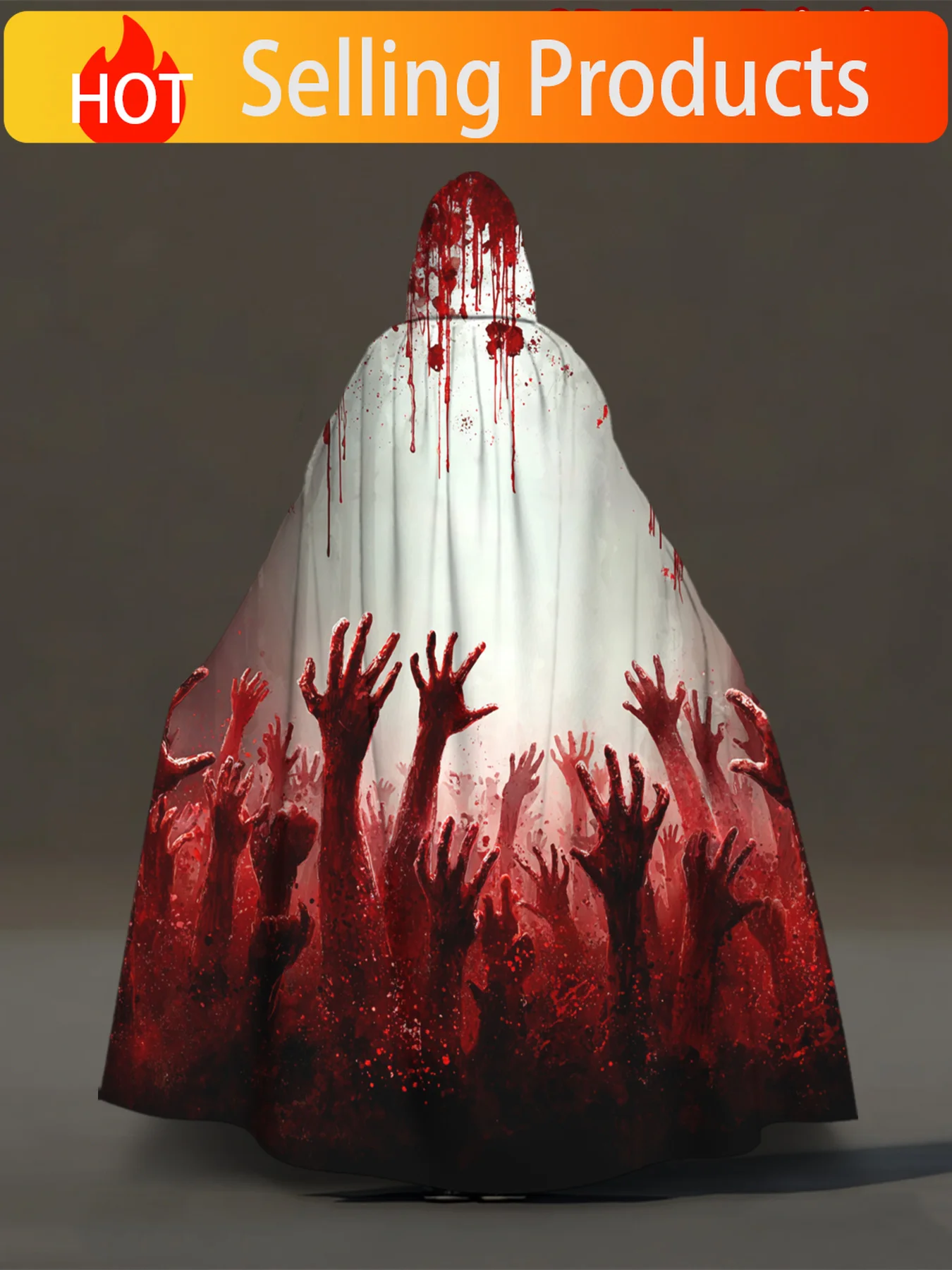 2D Flat Robes, 1pc, Halloween Bloody Reaching Hands Pattern Hooded Capes, Costume Cloak for Cosplay, Halloween, Carnival Parties