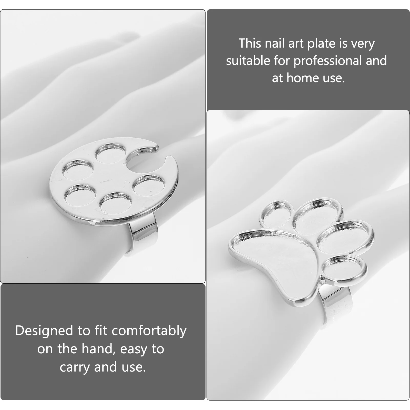 2pcs Mini Manicure Palette Ring Adjustable Nail Art Polish Holder 5 Wells Color Mixing Tool For Nail Design Makeup