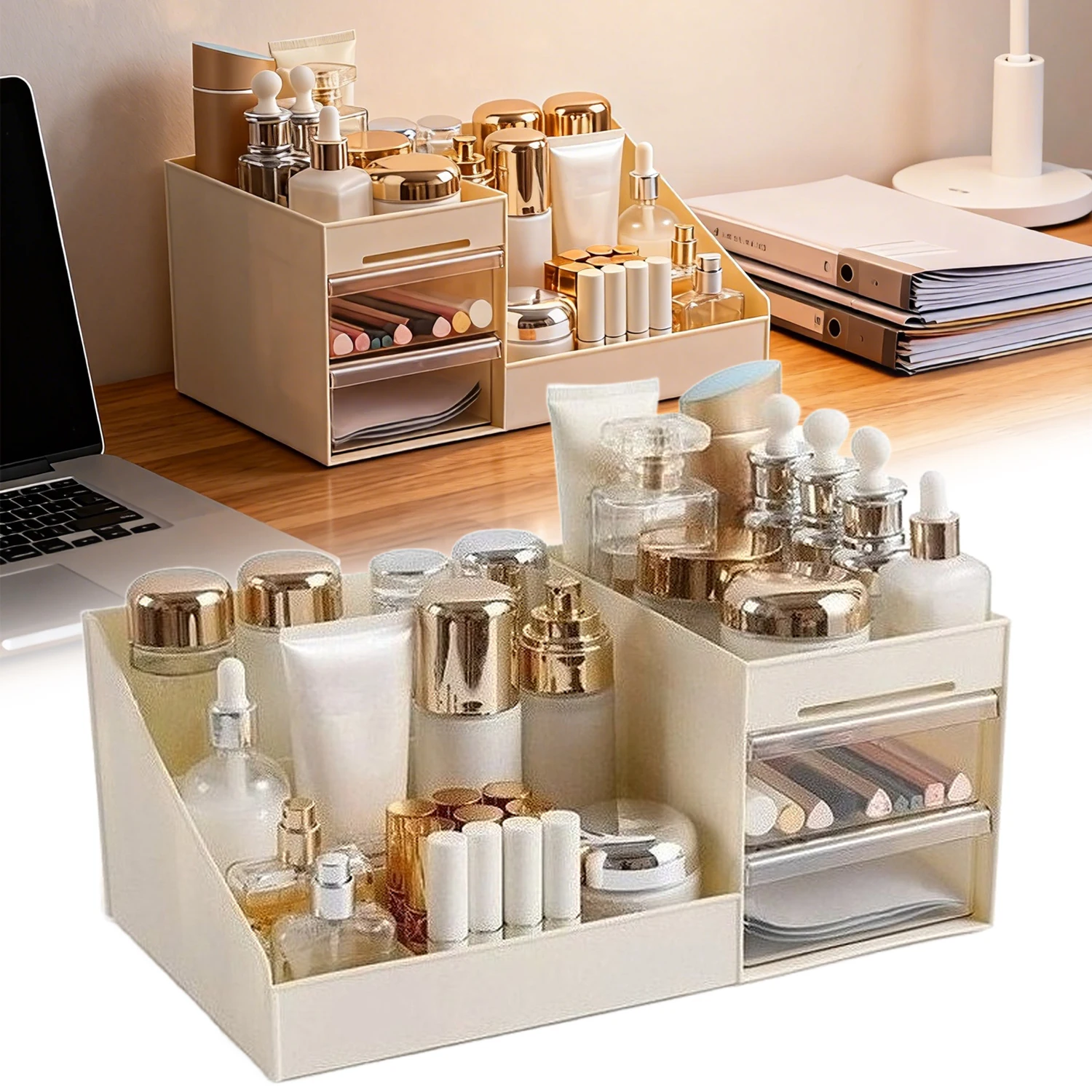 

1PC Makeup Storage Box with Drawers Dormitory Finishing Plastic Shelf Cosmetics Skin Care Dressing Table Desktop Organizer Box