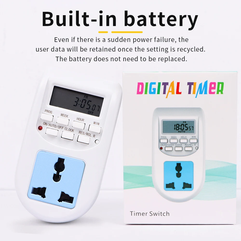 Digital Timer Switch 220V 7 Days Weekly Intelligent Electronic Programmable Timing Socket EU Plug Outlet Appliance Time Control