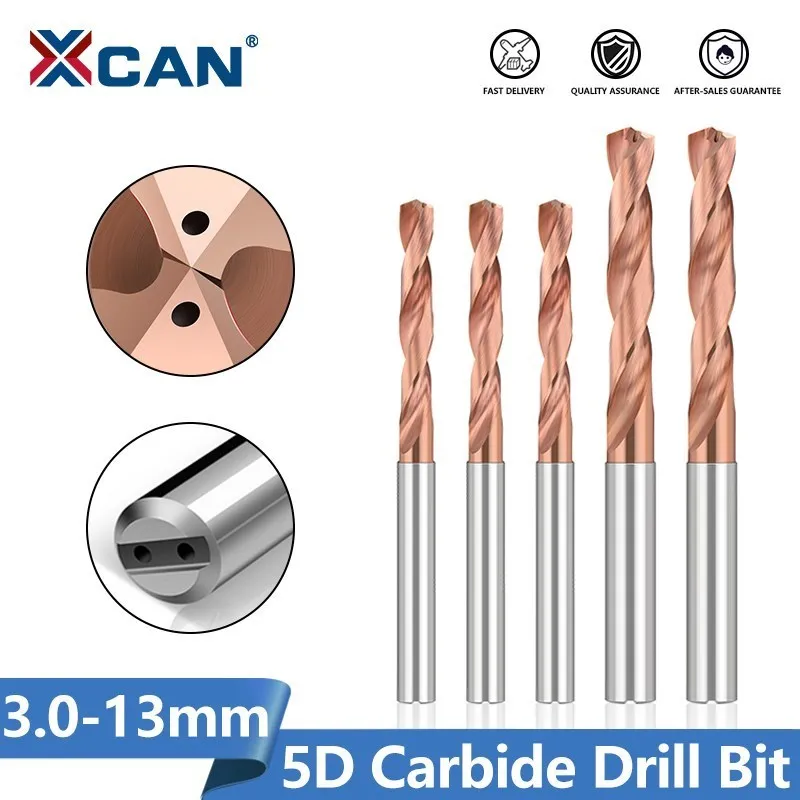 XCAN Drill Bit 5D 3.3-10mm Tungsten Steel Carbide Drill Bit TICN Coated HSS Drills For Metal Working CNC Machine