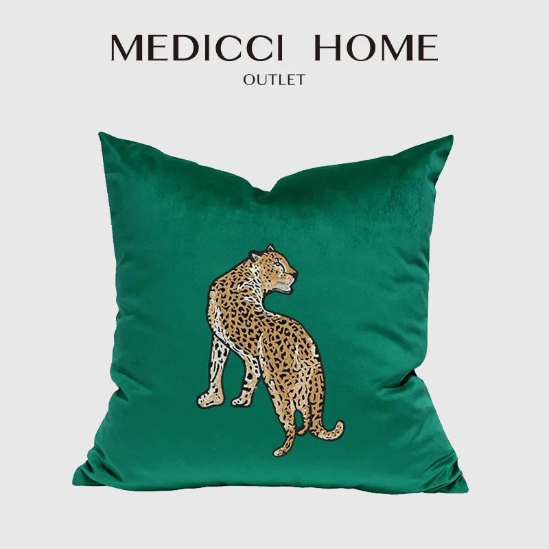 Medicci Home Freedom Leopard Decorative Cushion Cover Villa Cottage Outdoor Indoor Salon Accent Pillow Case Luxury Coussin Cojin