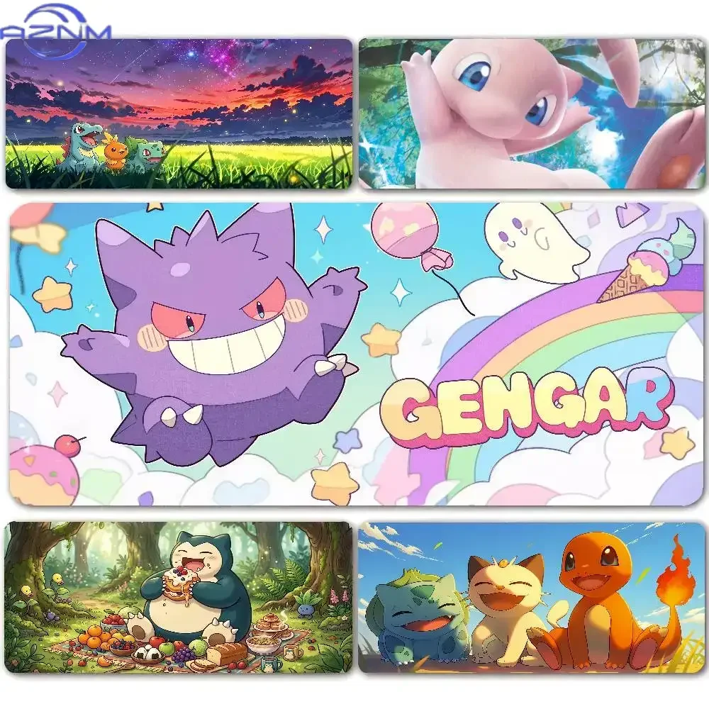 Rubber Mouse Pad Anime Gengar And Other Cartoon Monster Patterns Anti-Slip Gaming Desk Mat Stitched Edge Desktop Protector for G