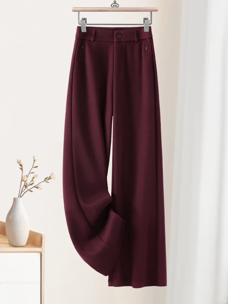 

High Waist Woolen Tweed Wide Leg Pants Women's Autumn Winter New Style Casual Straight Cut Pants Korean Commute Style