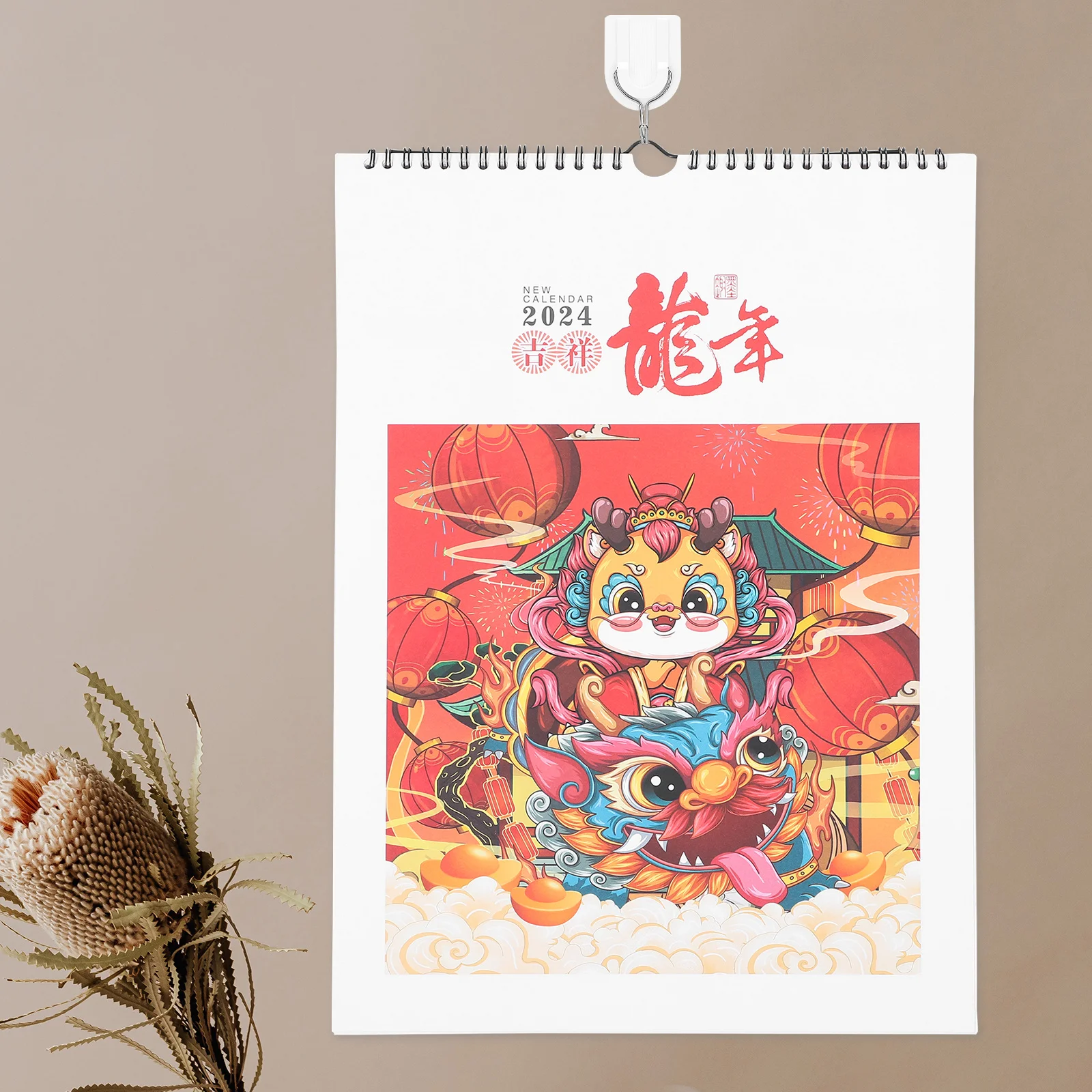 

2024 Hanging Wall Calendar Dragon Year Design Large Decorative Chinese Calendar Monthly Planner Home Office Festival Dates