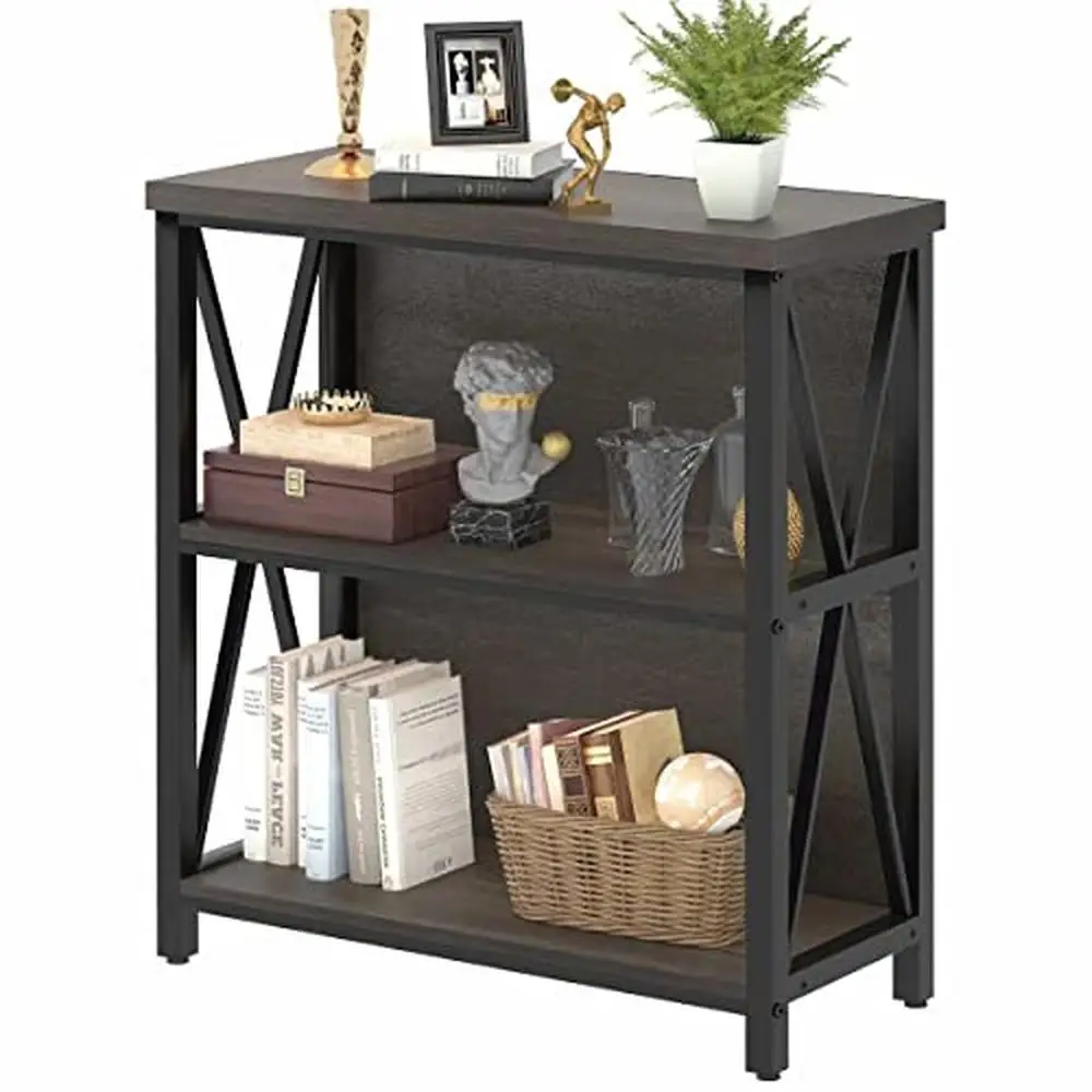 Industrial Small Bookshelf Console Table Bundle High-grade MDF Metal Study Room Office Area Easy Assembly Rustic Finish Durable
