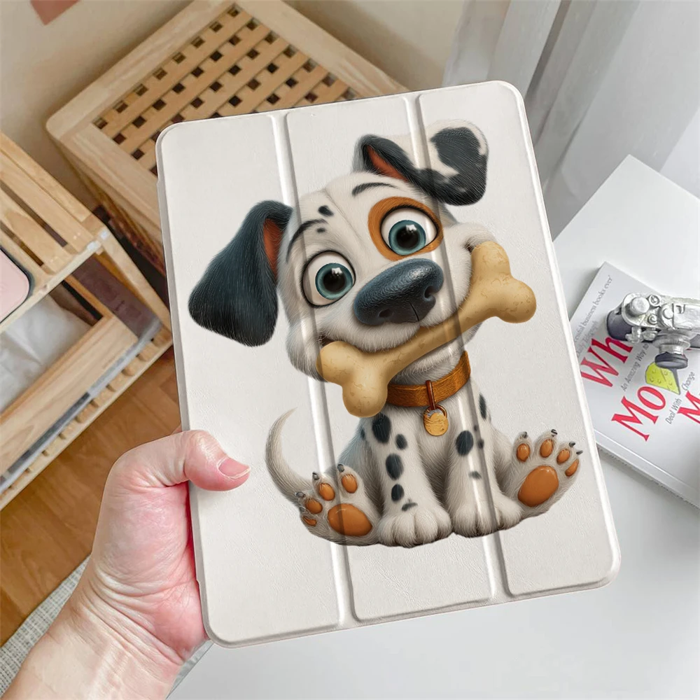 

With Pencil Holder Case for iPad Pro 13 M4 2024 Smart Cover for iPad Mini 6 7th A17 Pro Air 10.9 11-in Cartoon Dog Printed Shell