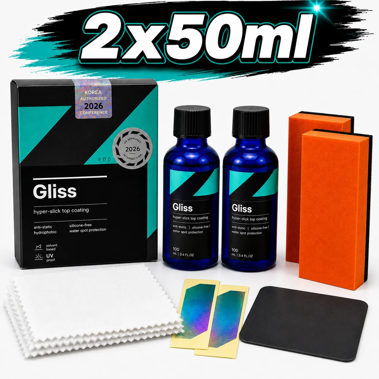 

CAR CQUARTZ Gliss Original Ceramic Coating 50ml Kit for Cars Hyper Smooth Hydrophobic Nano Top-Coat with Microfiber Applicators