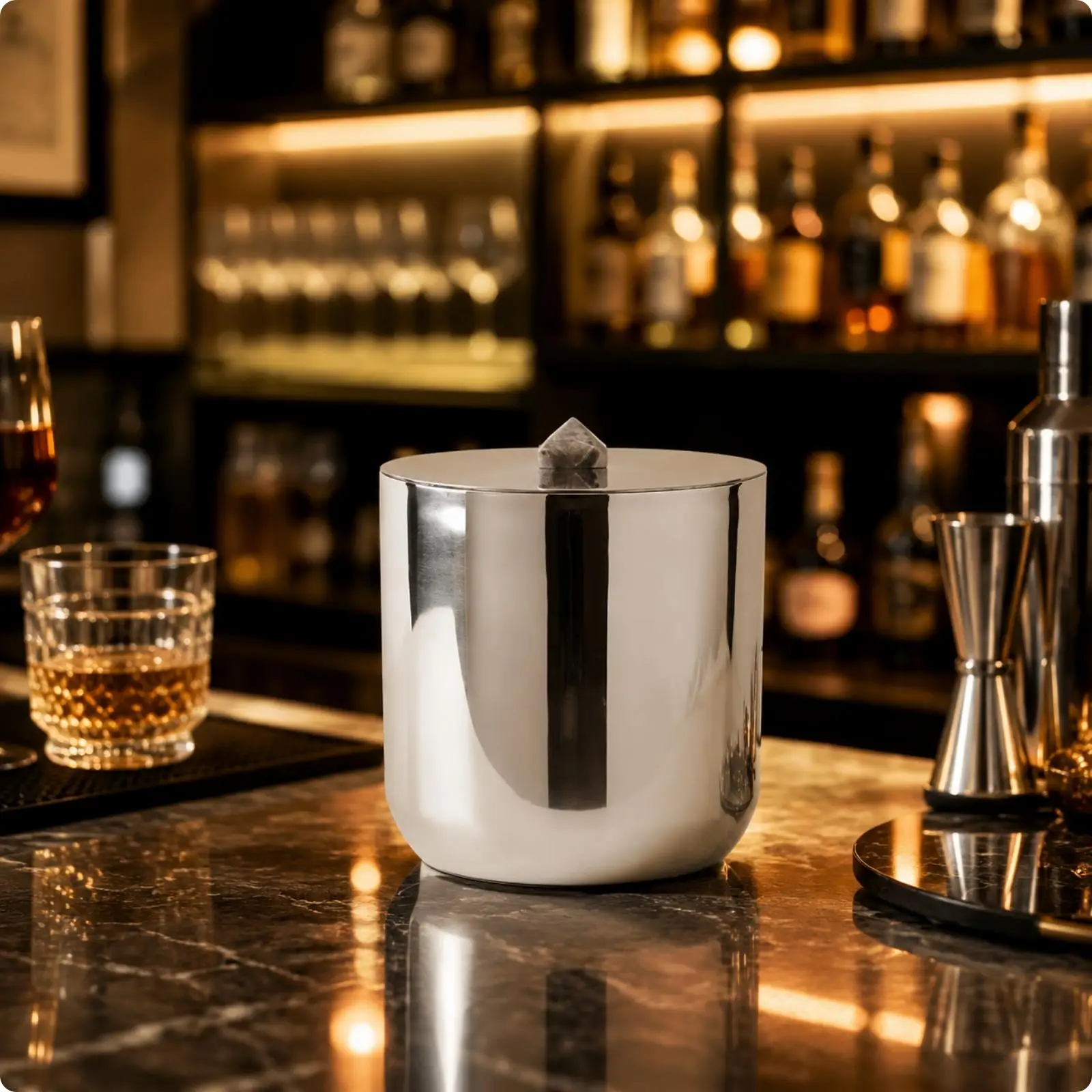 Stainless Steel Ice Bucket Stone Embedded Chiller for Champagne Wine Beer Drinks Silver Finish for Restaurant Bar
