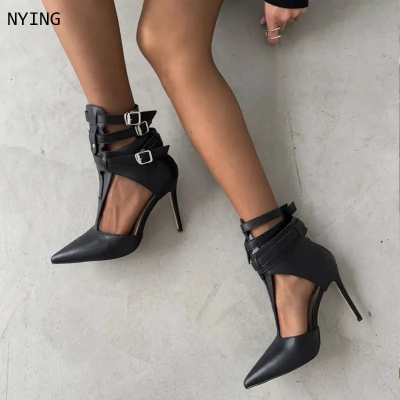 

Women 10/12cm Heels 2025 Stiletto Sexy Pointed Toe Fetish Female Shoes Chic Belt Buckle Nightclub Fun Pumps Size 44