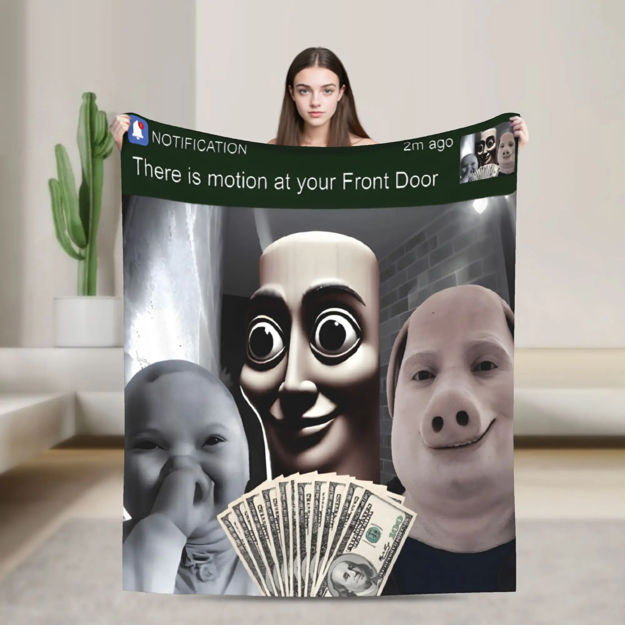 Comfortable tung tung tung sahur ai baby john pork is motion at your front door  Blanket Merch Sofa Decorative  Throw Blanket