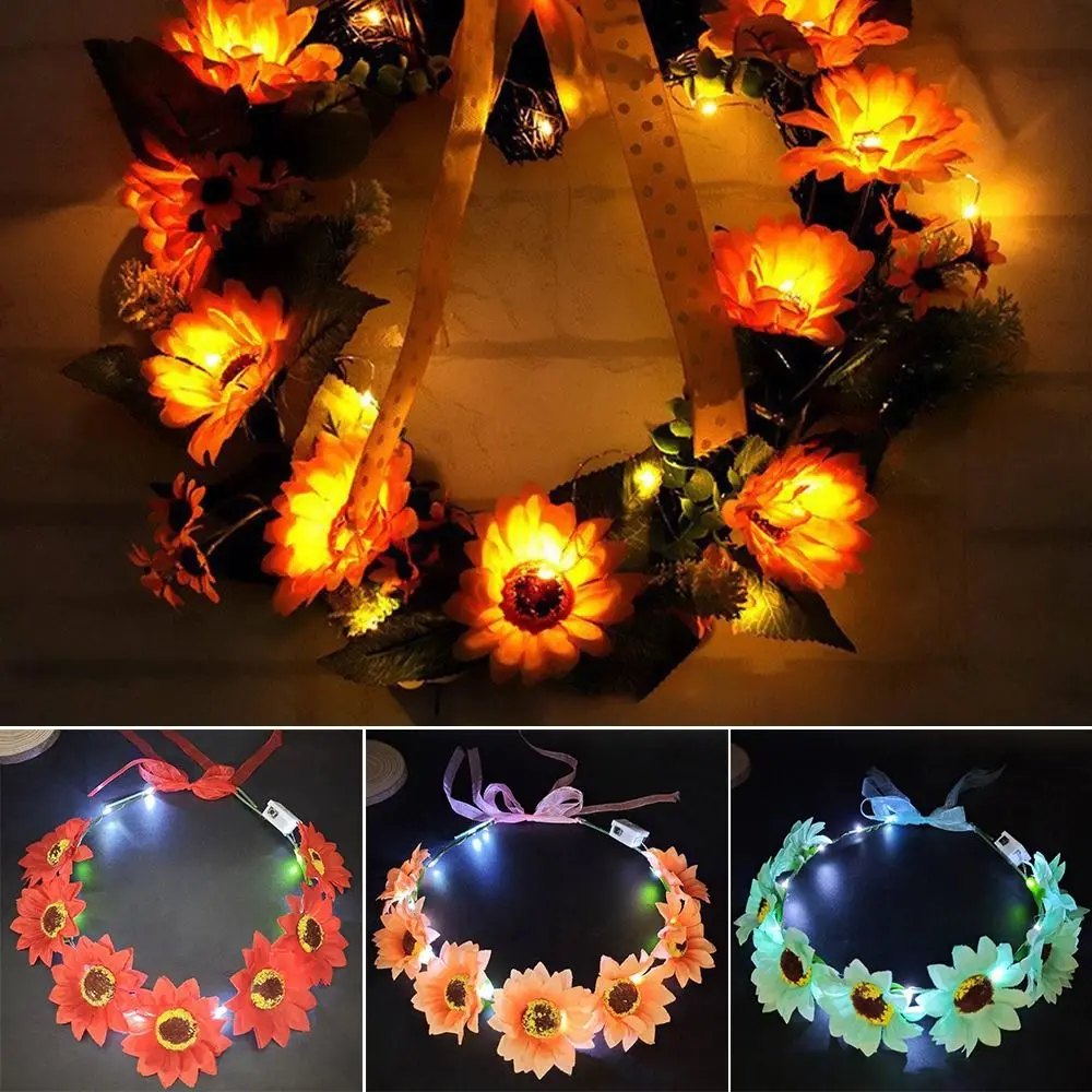 Wedding Luminous Hairband Christmas Party Decoration Glowing LED Wreath Halloween Crown Flower Light Up Headband