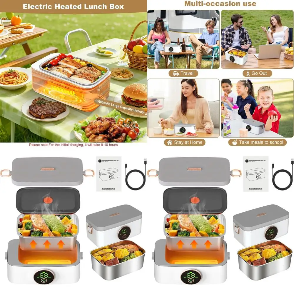 

1L Portable Self-Heating Lunch Box for Adults, Cordless, Battery-Powered Warmer, Ideal for Office, Car, Travel, and Camping, 158