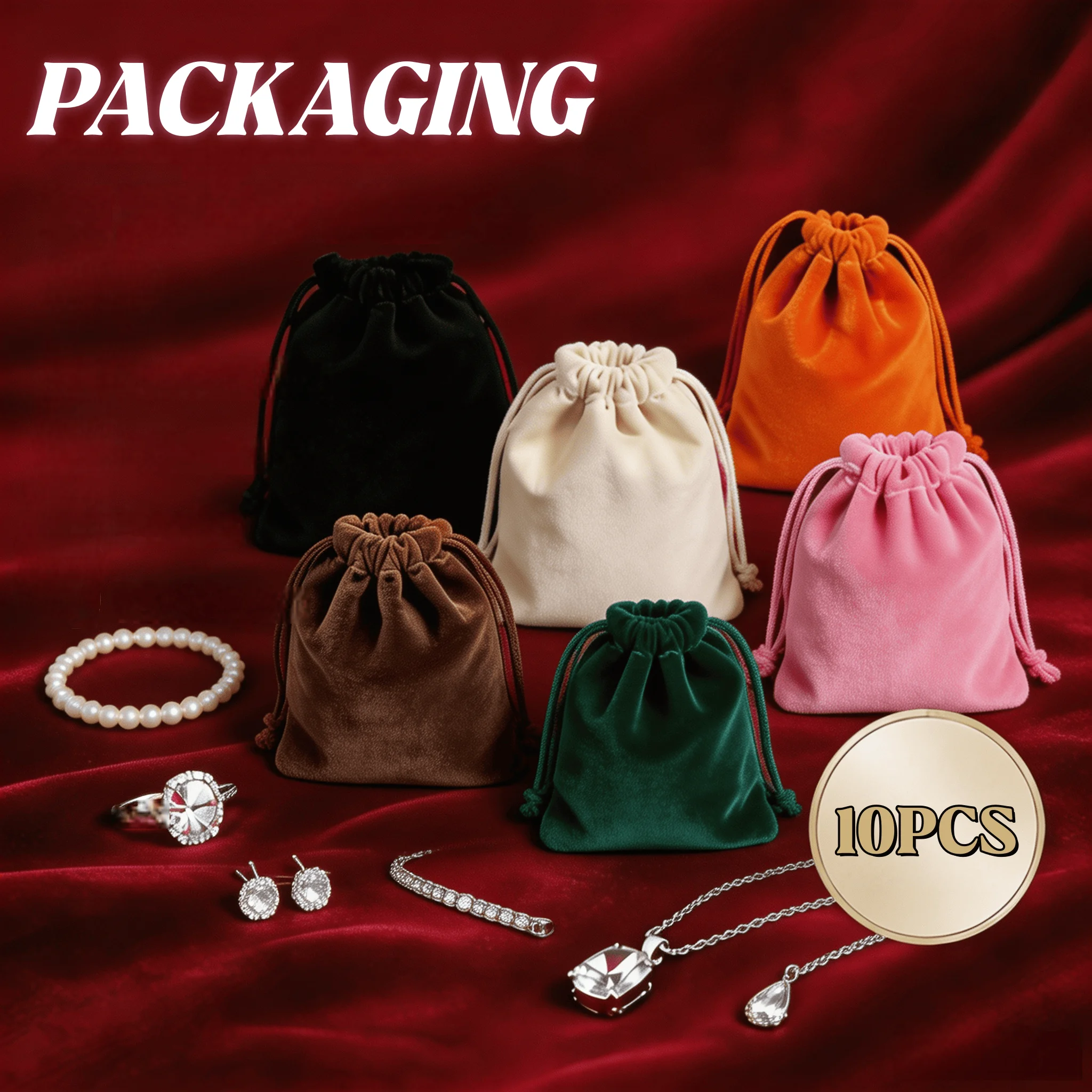 10pcs Velvet Drawstring Bags Velvet Cloth Jewelry Pouches Wedding Favor Party Drawstring Gift Candy Bags Reusable Storage Pouch