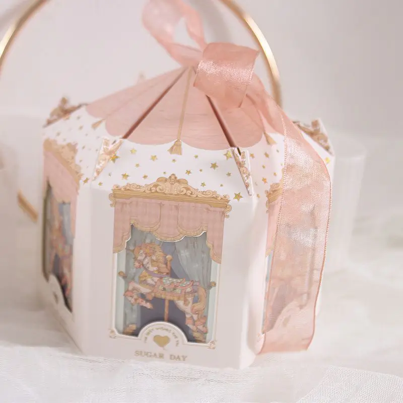 3pcs Carousel Paper Gift Box Wedding Favors And Gifts Party Baby Shower Candy Packaging Birthday Party Decorations Present Boxes