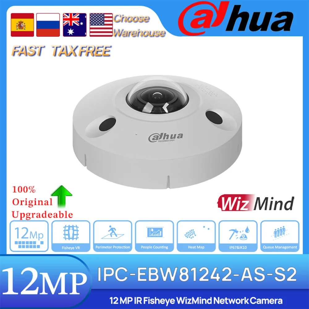 

Dahua Original IPC-EBW81242-AS-S2 12MP IR POE Fisheye WizMind Network Camera Alarm&Audio I/O Built-in dual-array Mic&Speaker IVS