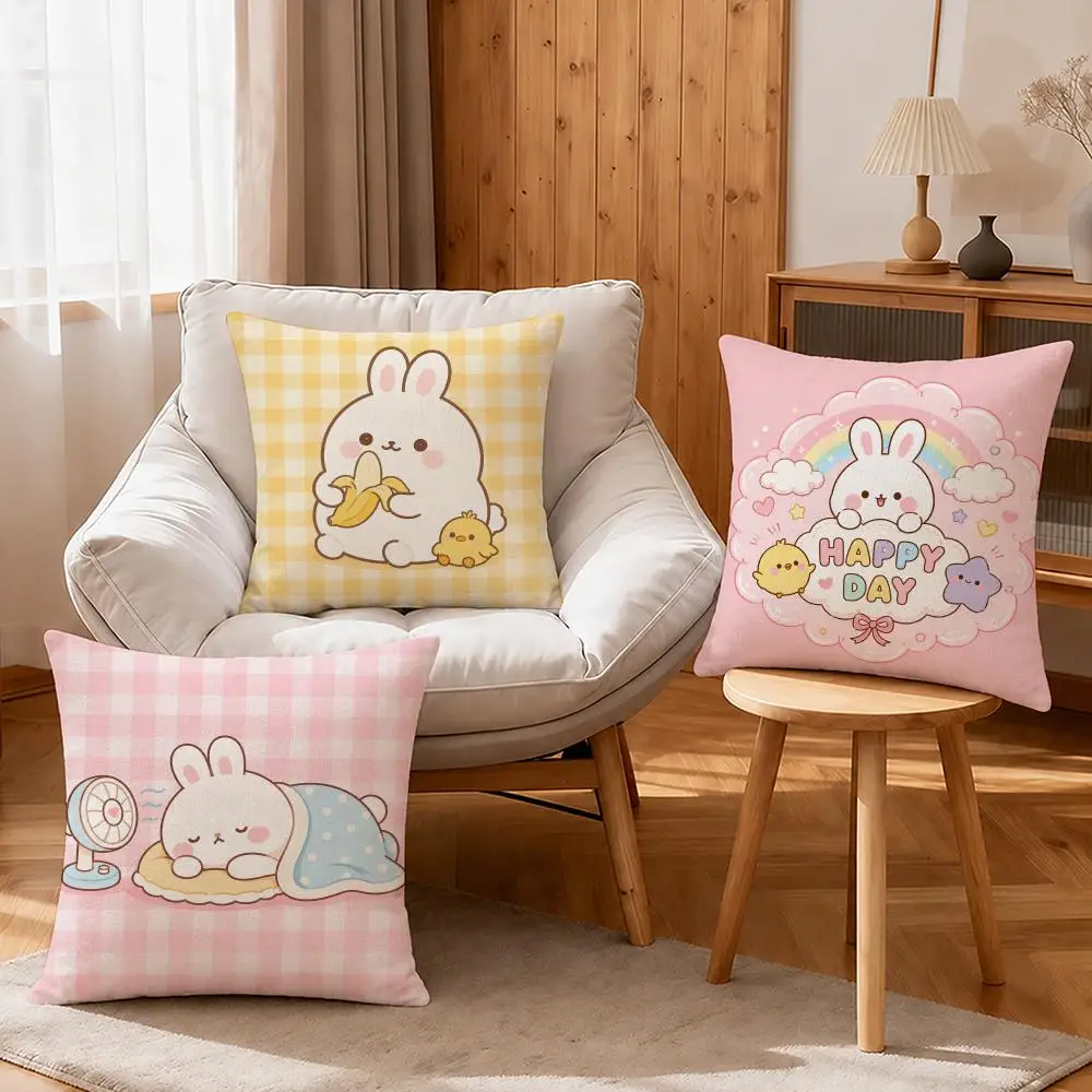 Character Molang Cushion Cover Linen Anti-Mite Antibacterial Cushion Cover Invisible Zipper Sofa Decor