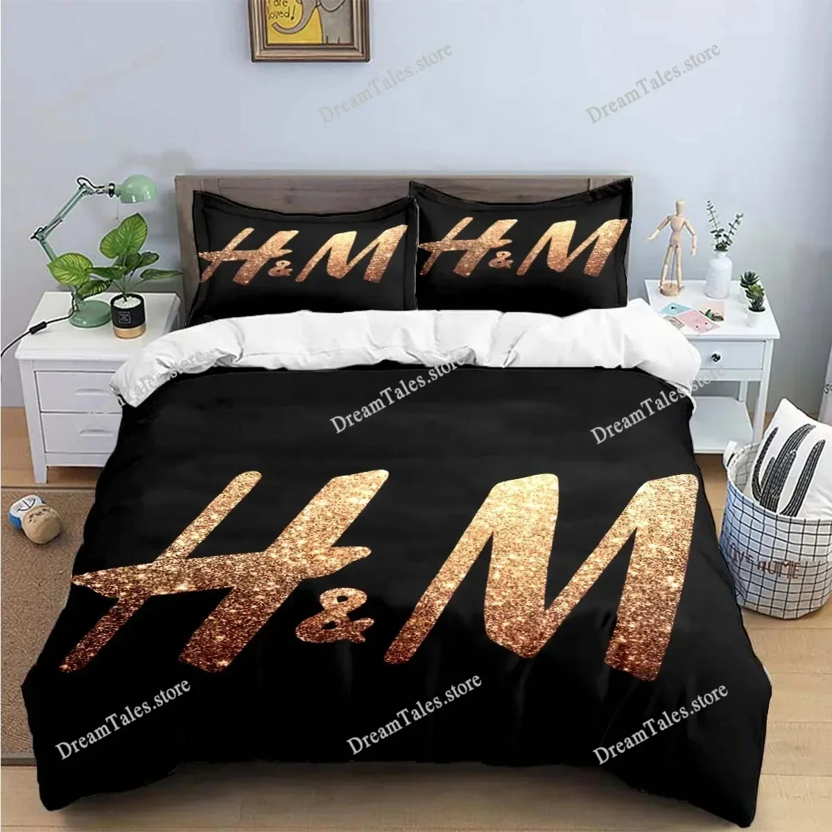 

Комплект постельного белья H&M с логотипом, 3D-дизайн, модный декор, пододеяльник King Size, комплект для двуспальной кровати