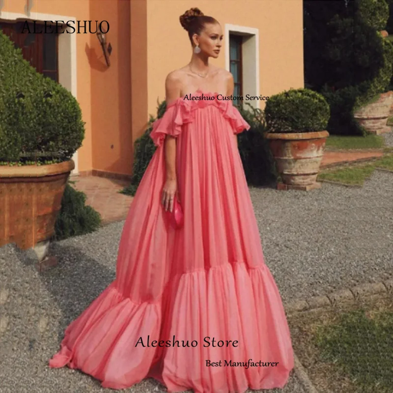 Aleeshuo Simple A-Line Prom Dressess Tiered Cocktail Off The Shoulder Evening Dress Sleeveless Gown Customizedفساتين سهره فاخره