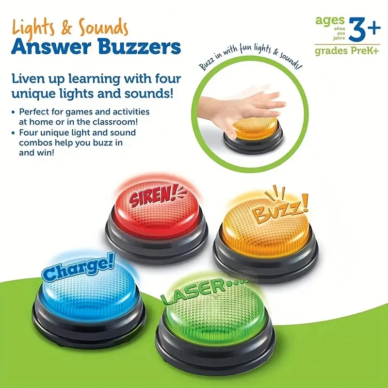 Ensemble de buzzers interactifs pour enfants, buzzers colorés, apprentissage des dimensions vieillissantes, Heureusement de jeu en famille, 4 pièces