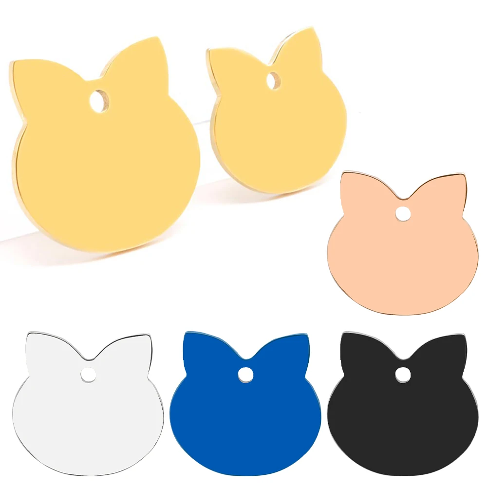 

100Pcs Custom Made Engraving Dog Id Tags DIY Blank Souvenir Cute Pointy-Eared Cat Head Shape Stainless Steel Pendant