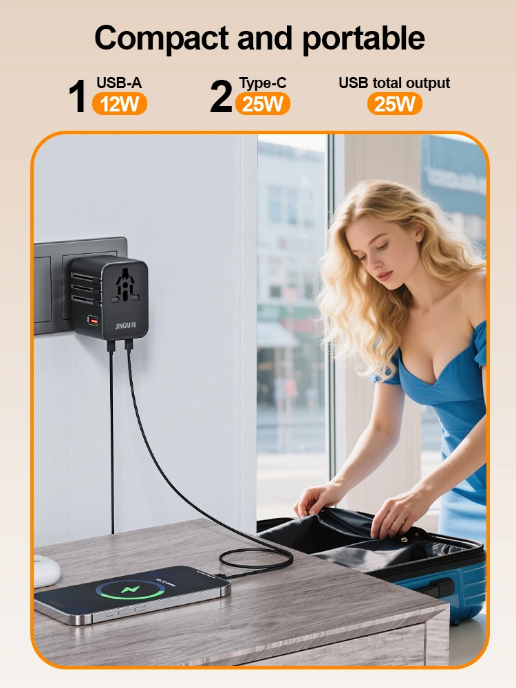 65 W/45 W/25 W GaN universele reisadapter met 2 USB 2 Type C snel opladen alles-in-één reislader EU/UK/VS/AUS voor reizen - afbeelding 2