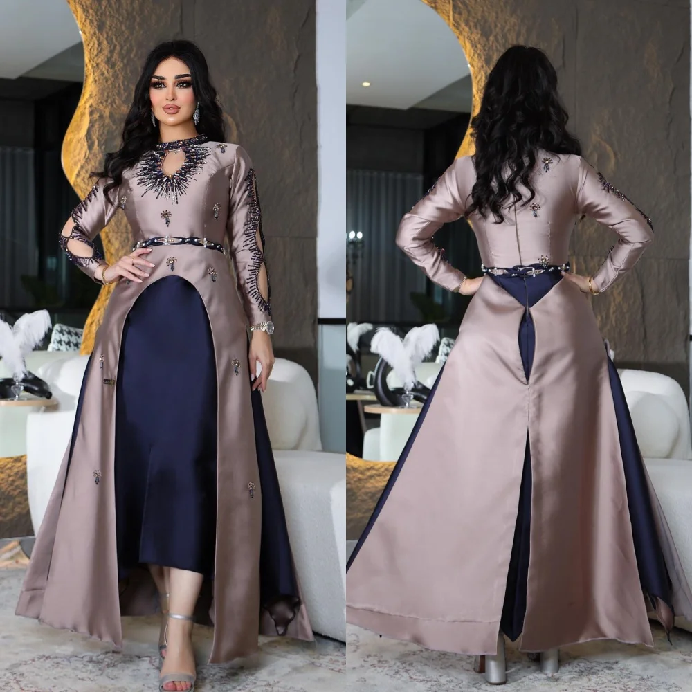 

Jiayigong Satin Applique Beading Sequined Birthday A-line High Collar Bespoke Occasion Gown Midi Dresses Saudi Arabia