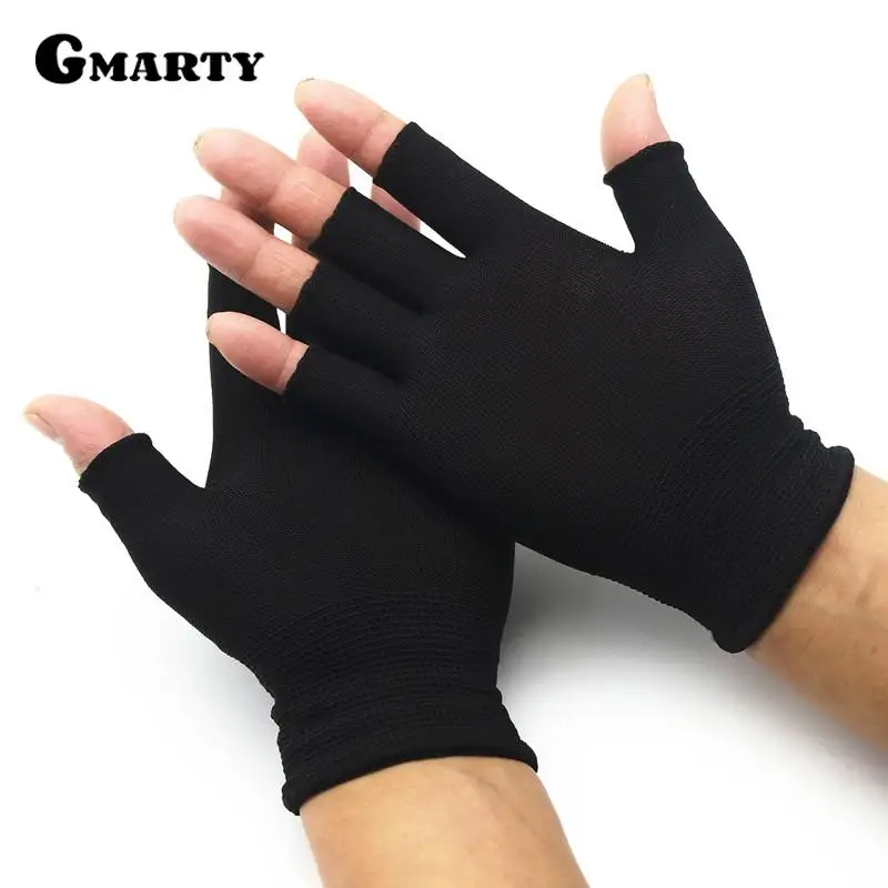 1Pair Black Half Finger Fingerless Gloves For Women And Men Wool Knit Wrist Cotton Gloves Winter Warm Workout Gloves