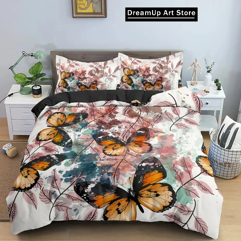 Beautiful Butterflies Watercolor Spots Bedding Set Boys Girls Twin Queen Size Duvet Cover Pillowcase Bed Kids Adult