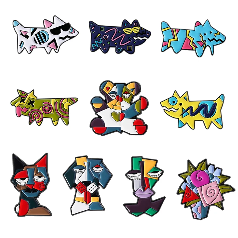 Niedliche Dopamin-Laser-Hund-Emaille-Anstecknadeln, zeitgenössische Kunst, abstrakte Geometrie, Charakter-Broschen, Anstecknadel, Schmuck, Geschenke für Freunde