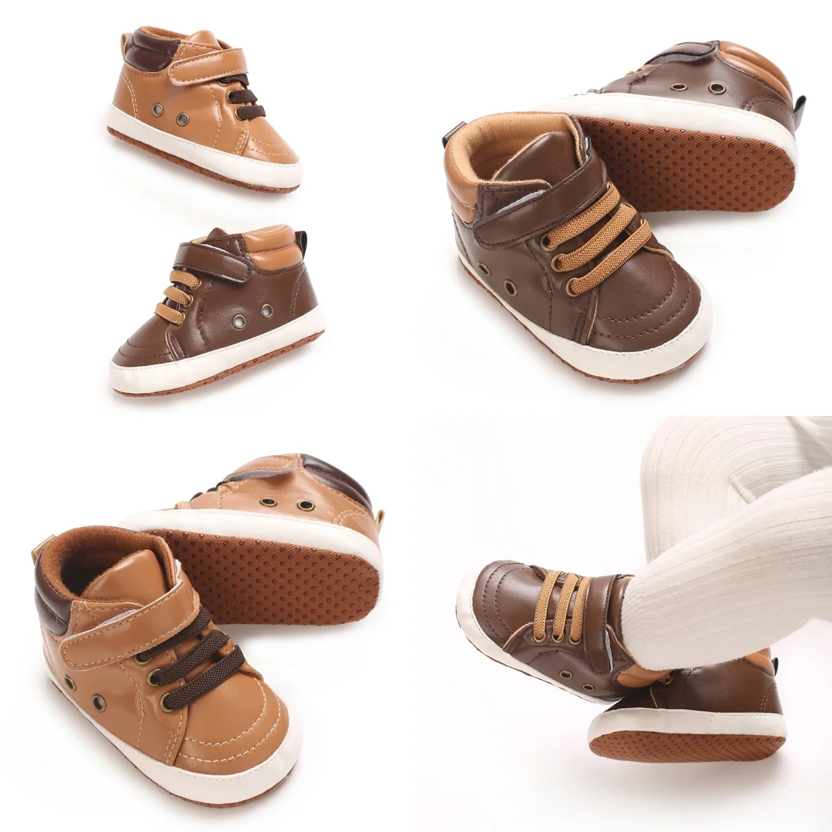 

High Top Spring And Autumn 0-18M Baby Shoes PU Soft Sole Breathable Baby Casual Sports Shoes Walking Shoes