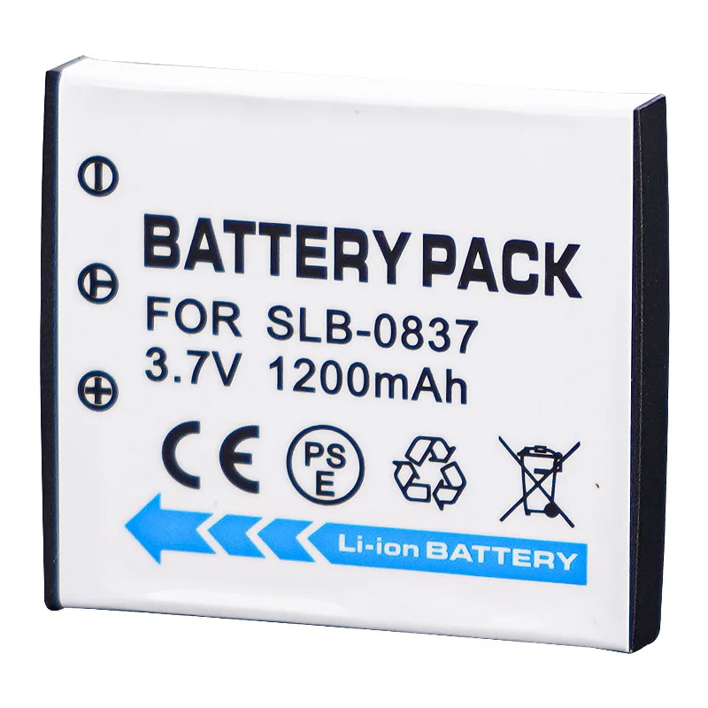 2PCS 3.7V 1200mAh SLB-0837 Camera Batteries for Samsung L201 NV10 L83T NV20 NV15 NV8 Digital Battery