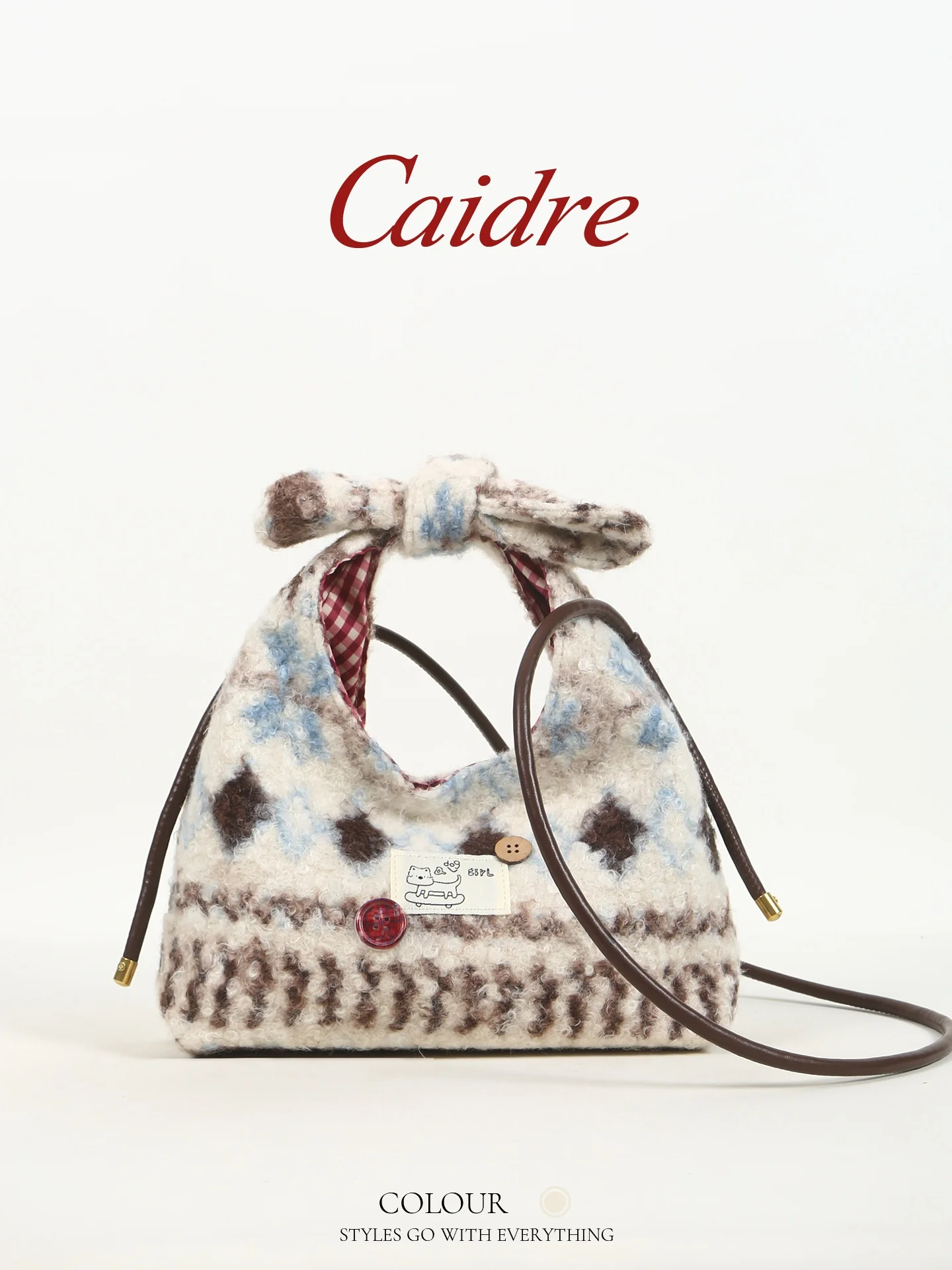 

Caidre Cute Plush Handbag Triangular Shoulder Bag Women's Birthday Gift Small Crossbody Bag Commuting Handbag Soft PU Leather