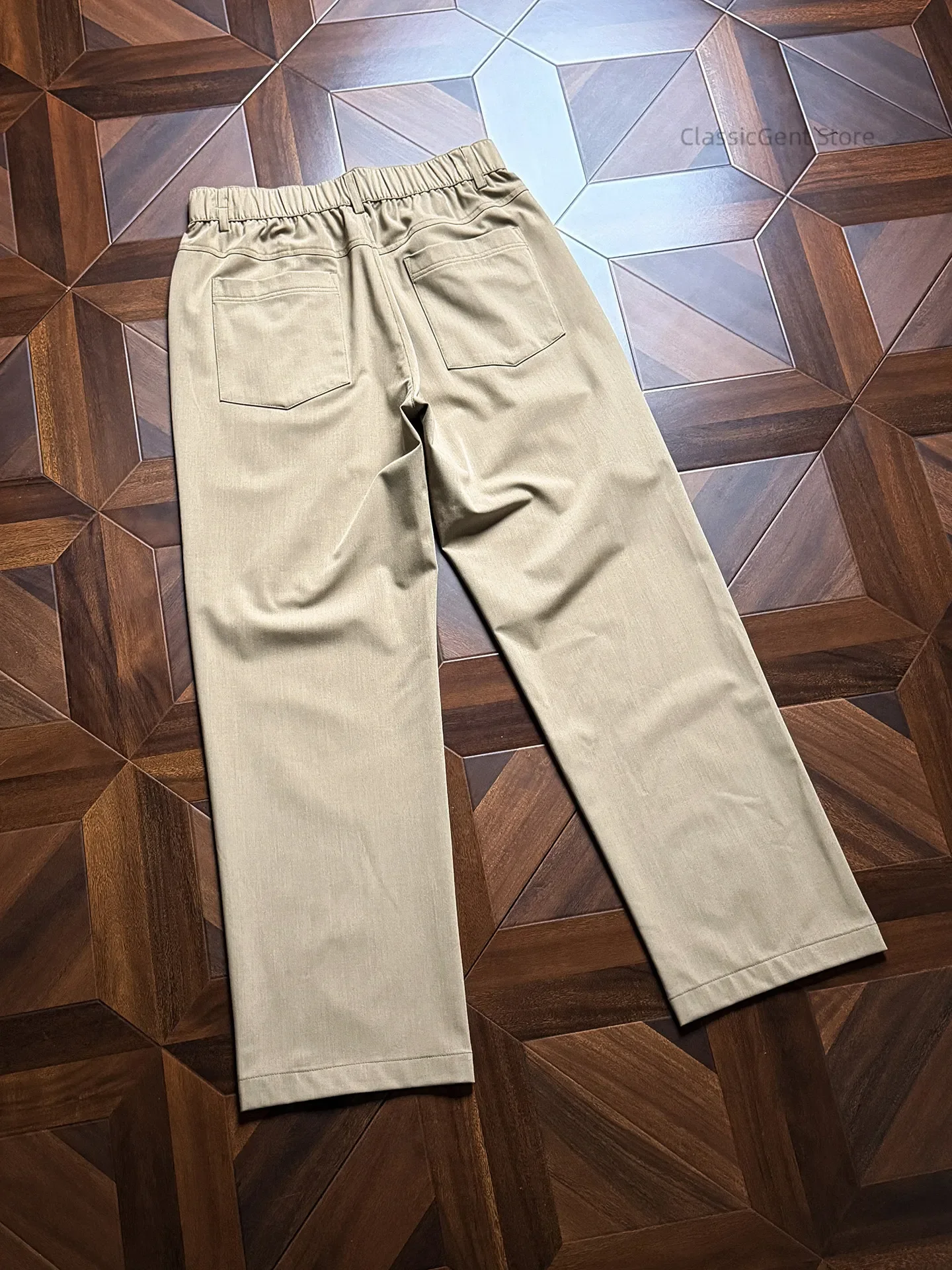 Pendant silky smooth four-sided elastic, side seam pocket double pleated design 7.7OZ straight casual pants