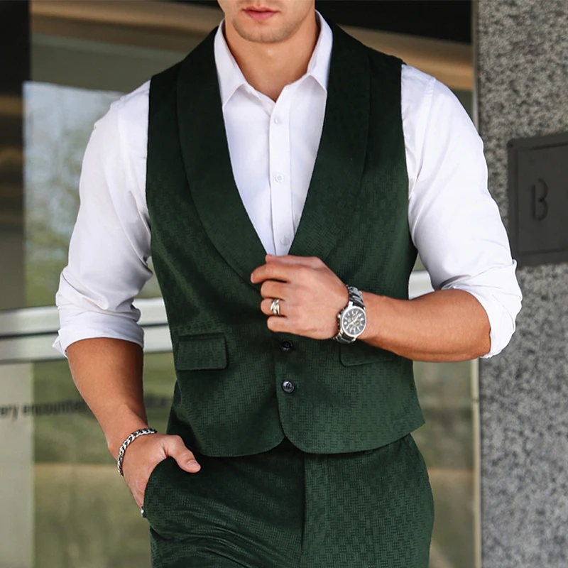 Fashionable Mens Textured Suit Jackets Sleeveless Button-up V Neck Lapel Waistcoats Men Spring Fall Casual Slim Fit Vest Jacket