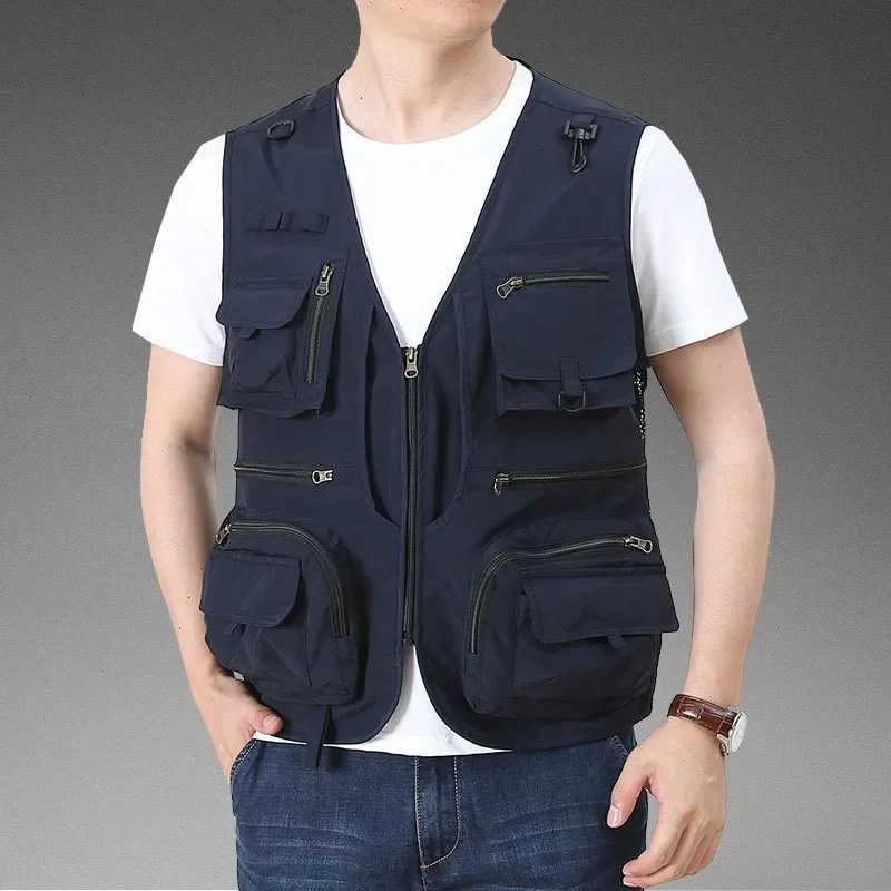 Man Hunting Waterproof Vest Sleeveless Men's Leather Summer Outerwear Vests Jacket Windbreaker Motorcyclist Work Golf Plus  Size