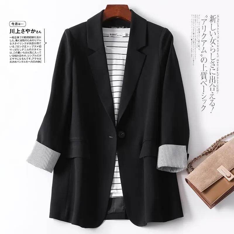 Blazers de retales para mujer, abrigos elegantes de manga larga con bolsillos sueltos, un solo botón minimalistas de prendas de vestir, moda coreana