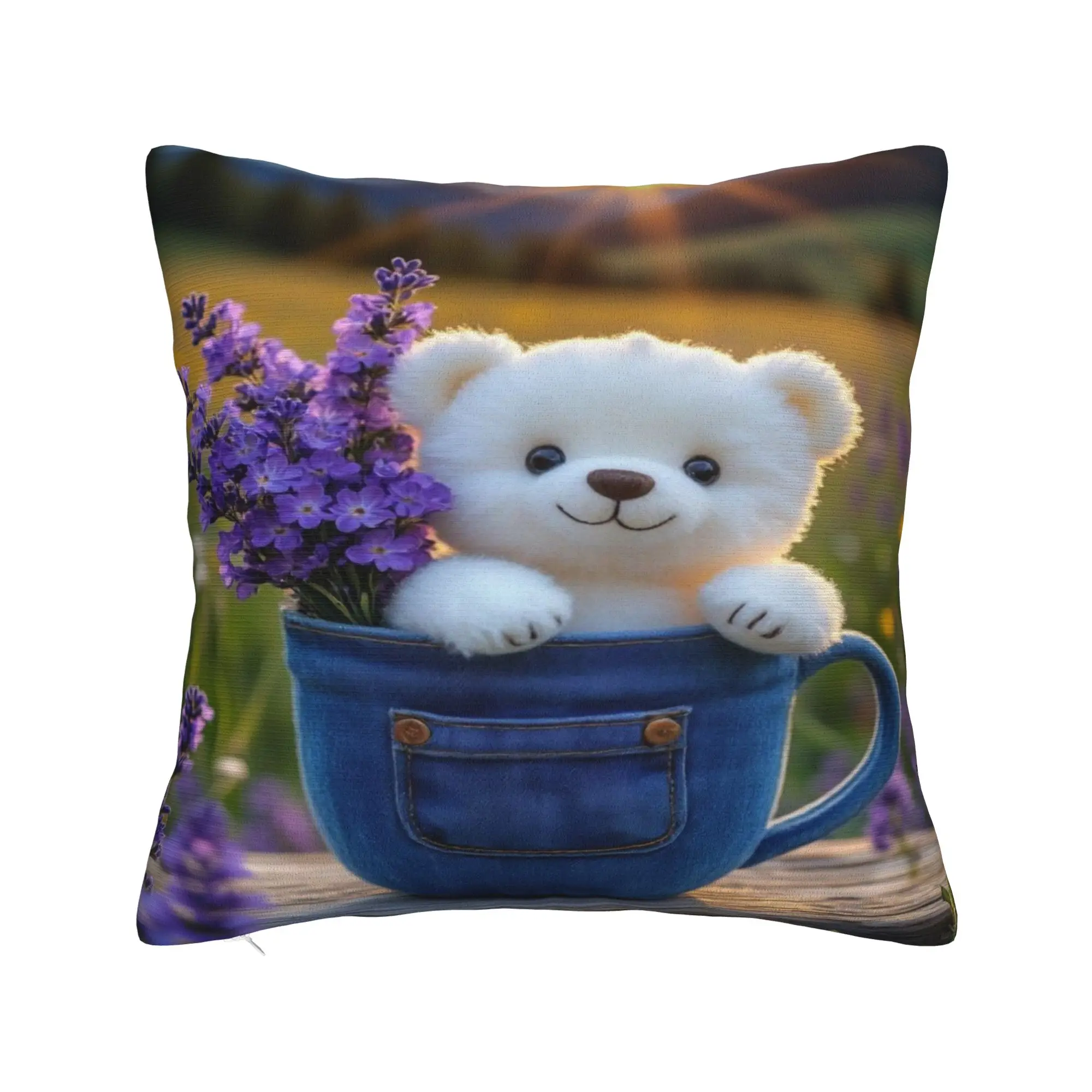 Colorful Teddy Bear Floral Pillow Case  Comfy Pillow Cover For Living Room Sofa Kawaii Pillowcases