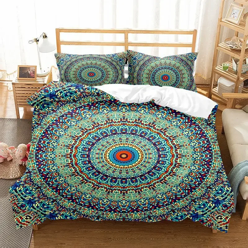 100% Microfiber Fabric Super King Duvet Cover Set For Mandala Print Datura Flowers Double Duvet Set 220x240 Bedding Set Luxury 5