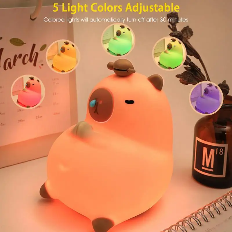 Capybara Lamp Cute Nursery Lamp 3 Level Silicone Kids Nursery Nightlight USB Rechargeable LED Touch Lamp Dimmable Decor Girls