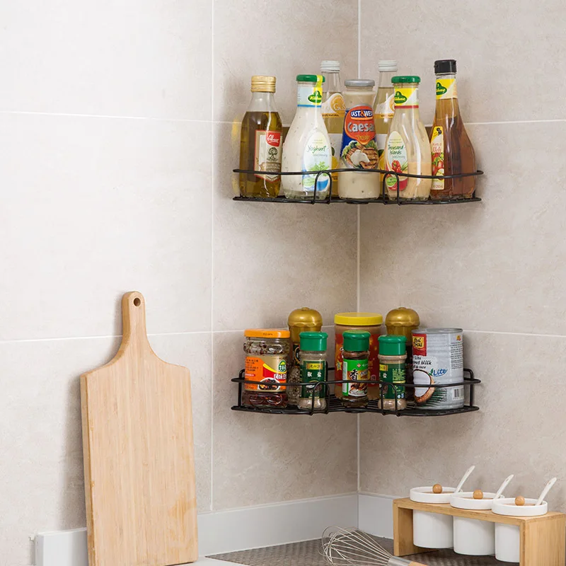 Bathroom Storage Shelves, Wall Mounted Triangle Shelf with Towel Bar, Punch-Free Shower Caddy for Bathroom Corner