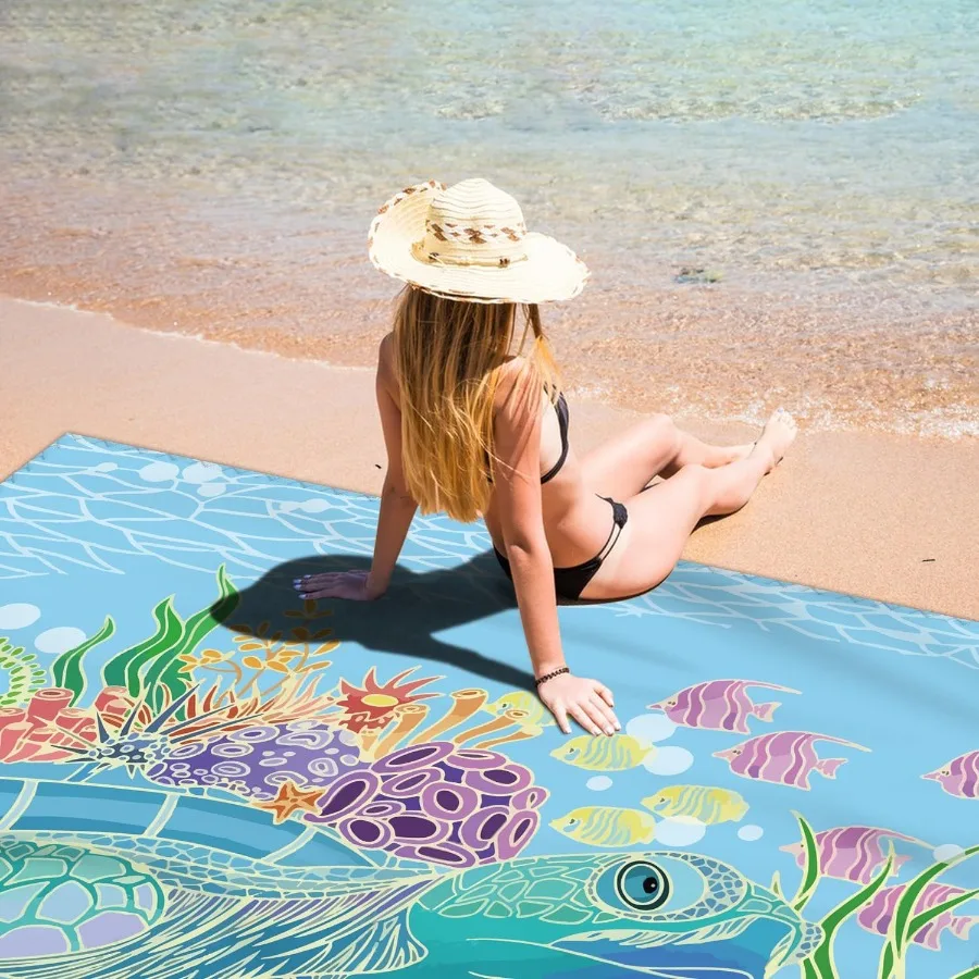 بطانية شاطئ مقاومة للماء ومضادة للرمل بساط شاطئ كبير 79 بوصة × 83 بوصة لـ 24 بالغًا بساط خالي من الرمال سريع الجفاف وخفيف الوزن ومتين واي فاي #4