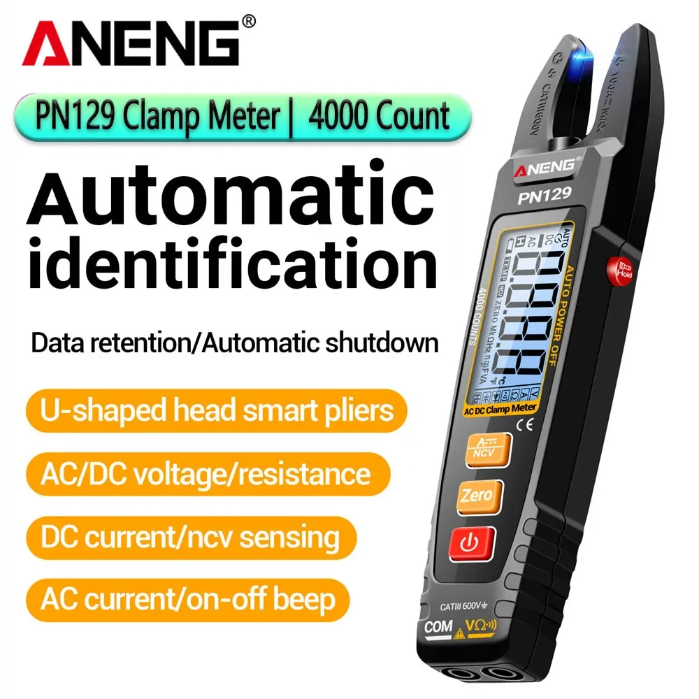 Digital Clamp Meter Multimeter ANENG PN129 Portable U-shaped Professional AC DC NCV Non Contact Voltage 4000 Counts Tester Tools