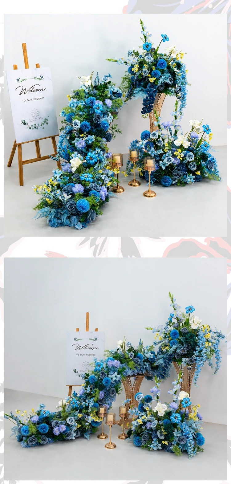 Hellblaue Künstliche Blumenreihe Wasserfall-Tischblume Großhandel Hochzeits-Party-Tischdekoration Künstliche Seidenblumen Event-Dekoration – Detail 8